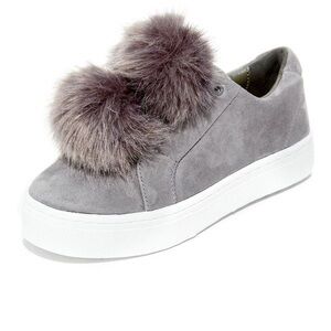Sam Edelman Leya Faux Fur Embellished Gray Suede Slip-On Sneakers